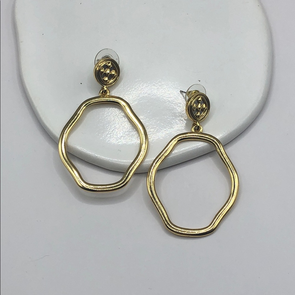 Gracewear large dangle open medallion earrings gold plated statement look dressy